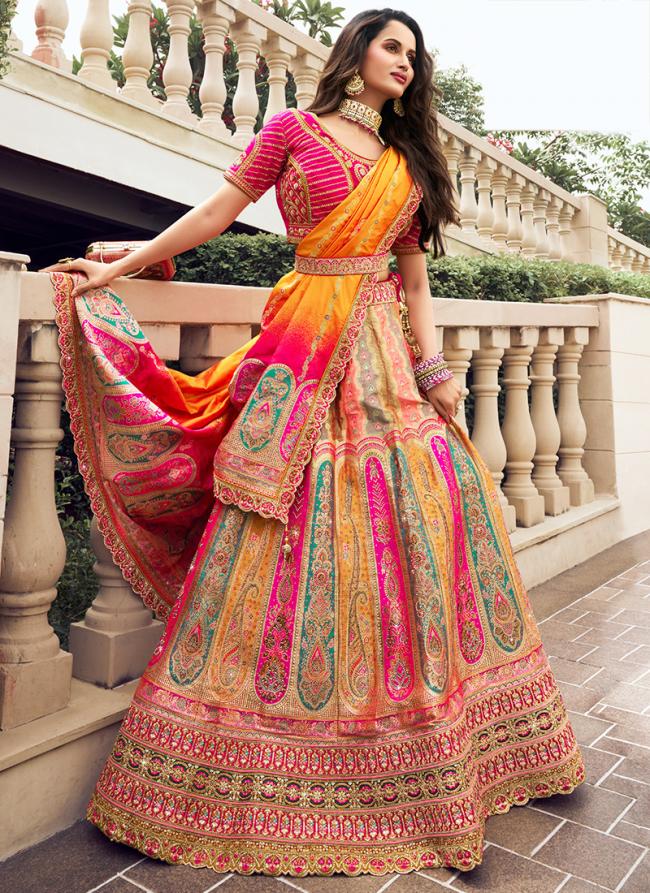 Banarasi Silk Multi Colour Bridal Wear Embroidery Work Lehenga Choli